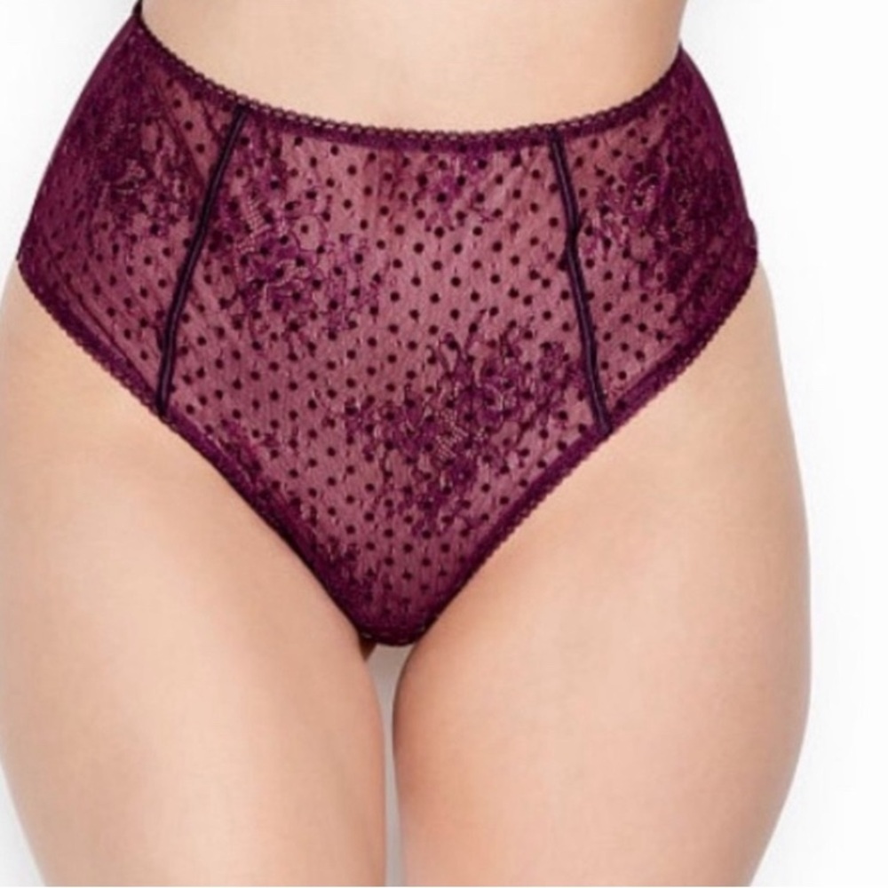 *3 for $30!* Victoria’s Secret Angels High Waist Thong Purple Polka Dot Lace S